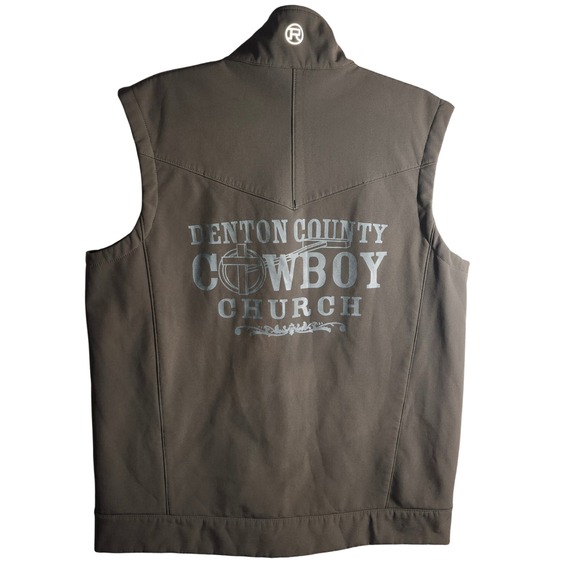 Roper Mens Vest L Brown Team Cheney "Denton County Cowboy Church‎ Logo" Full Zip - Picture 2 of 12